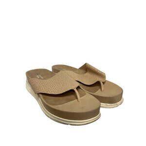 Baretraps Posture Sariah Wedge Thong Sandal Tan Beige Women's Shoe Size 9.5